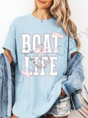 Boat Life Graphic Tee Women’s Casual Lake Shirt Nautical Summer Boating Shirt